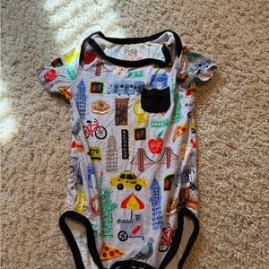 Little Sleepies Gray One-Piece Bodysuit with Black Trim and Multicolor NYC Print